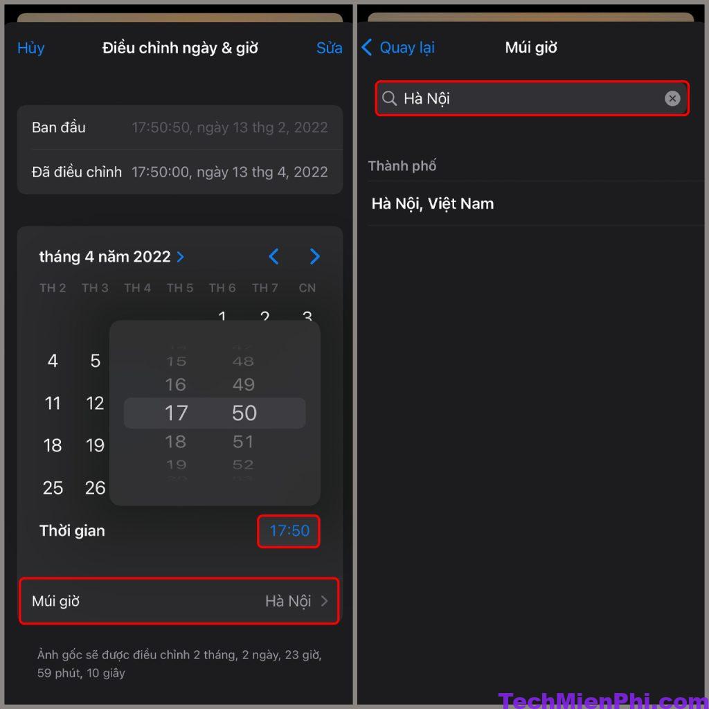 Đổi múi giờ và địa điểm