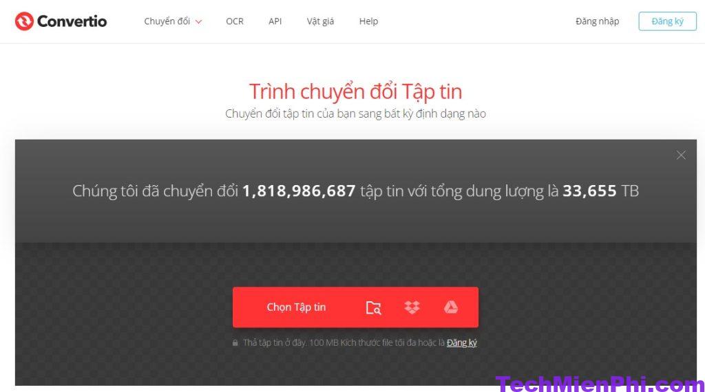 Sử dụng trang web convertio để chuyển đổi định dạng 