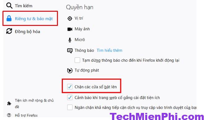 Chọn Riêng tư và bảo mật