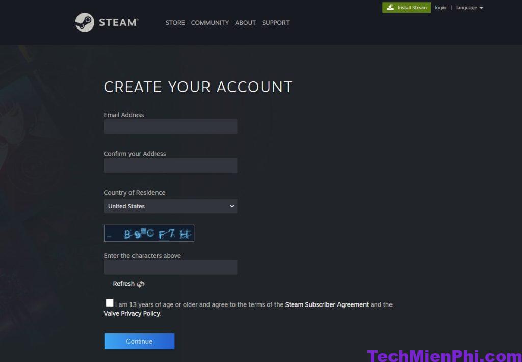 Tạo tài khoản Steam mới trên máy chủ.