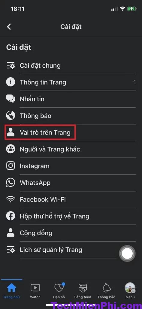 Vị trí “Vai trò trên Trang”