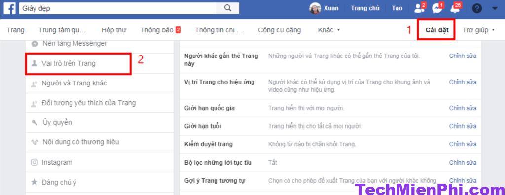 Chọn Vai trò trên Trang