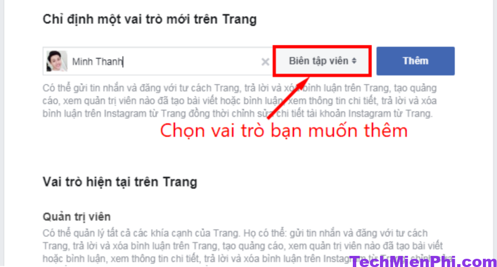 Vai trò trên trang Fanpage