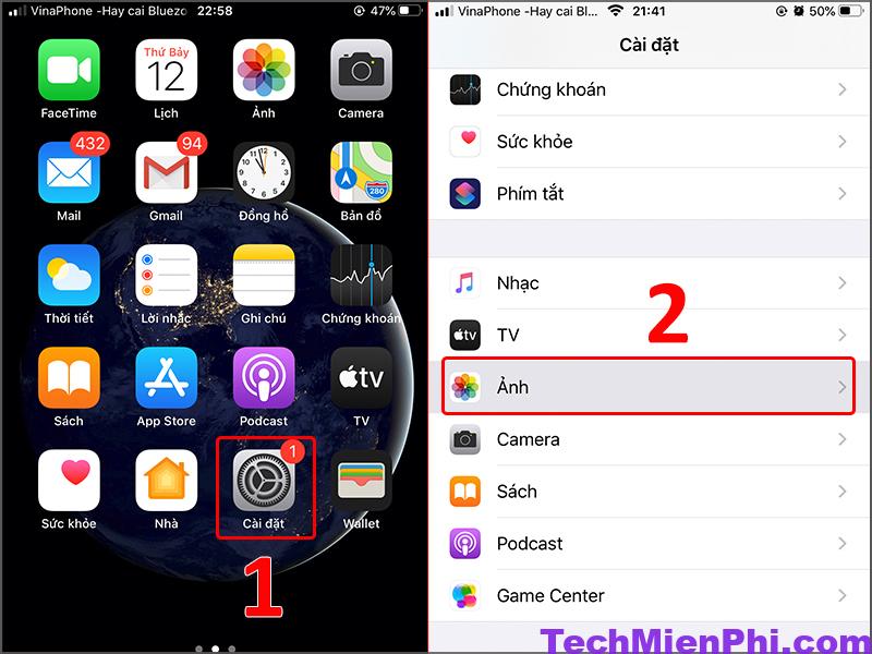 Truy cập vào mục iCloud