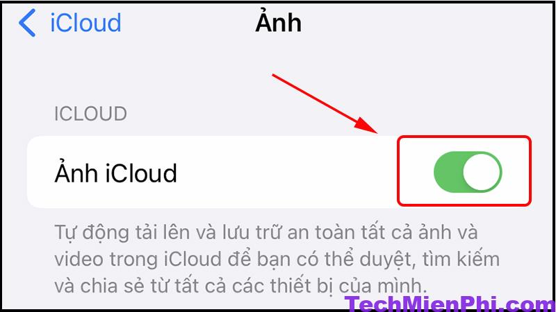 Tắt đồng bộ ảnh trên tùy chọn iCloud