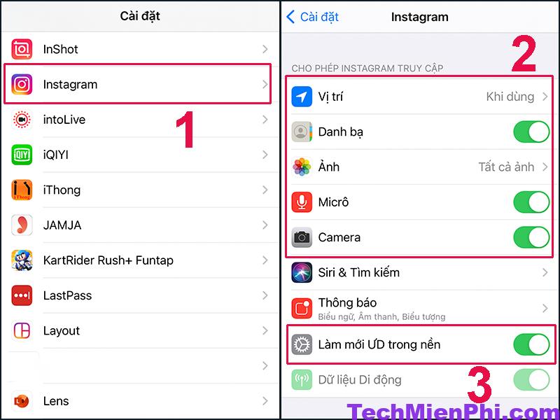 Cấp quyền Instagram trên iPhone