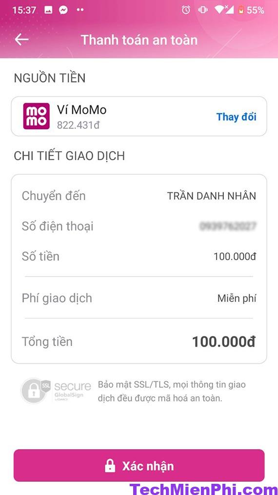 Thực hiện giao dịch trên Momo